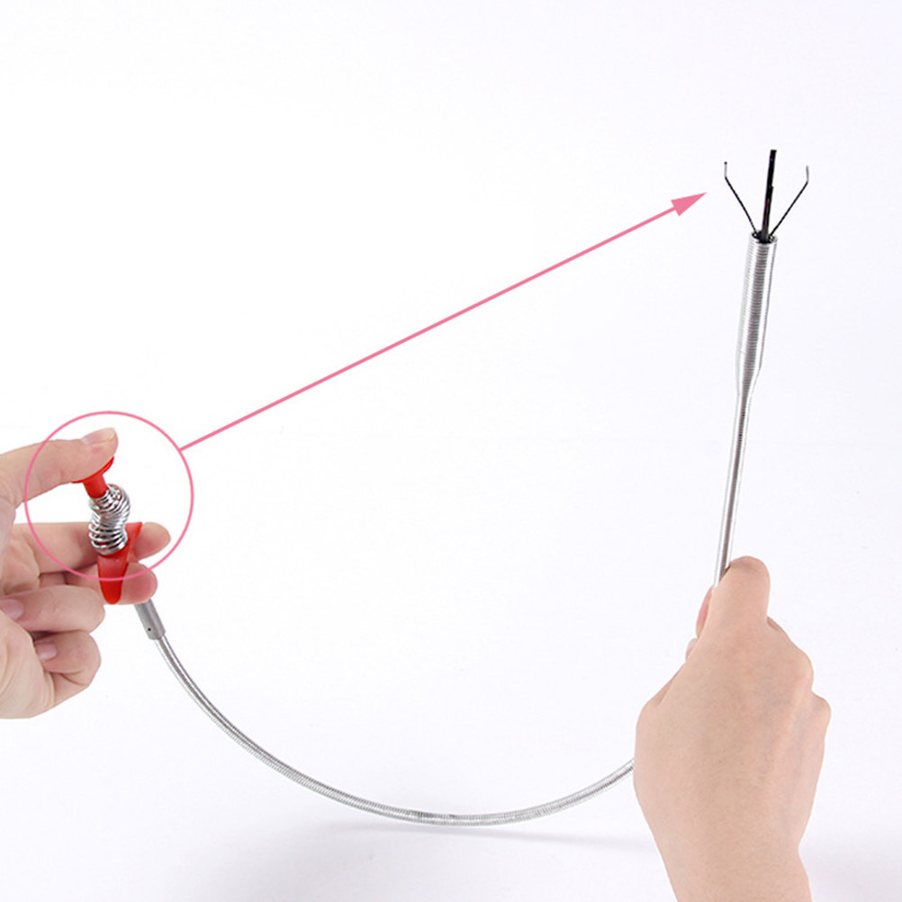 Drain Snake Flexible - 85cmのプロ仕様排水管クリーナー。柔軟なスプリング構造で、排水口の底をしっかりと固定し、髪の毛やゴミの詰まりを解消。洗面台、キッチン、浴室などの排水管の清掃に最適。